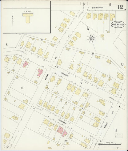 Sanborn Fire Insurance Map from Winchester, Clark County, Kentucky (1907), Sheet #0012 - Complete Map Set gallery image, historic Sanborn map, vintage wall art, Kentucky Kentucky