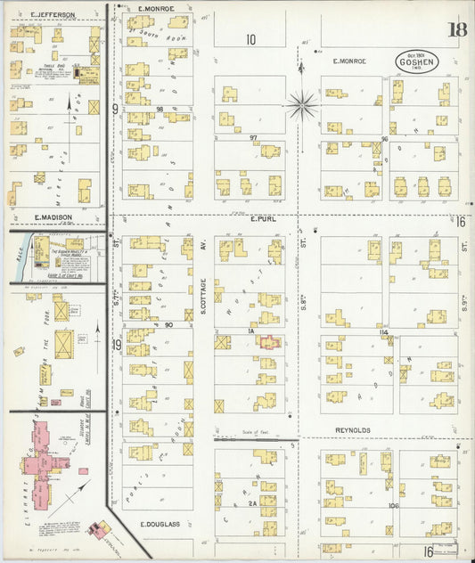 Sanborn Fire Insurance Map from Goshen, Elkhart County, Indiana (1901), Sheet #0018 - Historic Sanborn Fire Insurance Map Print, vintage old map wall art, antique decor, genealogy gift, Indiana Indiana map