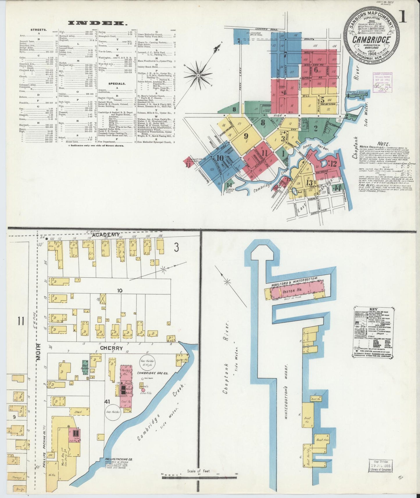 Sanborn Fire Insurance Map from Cambridge, Dorchester County, Maryland (1906), Sheet #0001 - Complete Map Set gallery image, historic Sanborn map, vintage wall art, Maryland Maryland