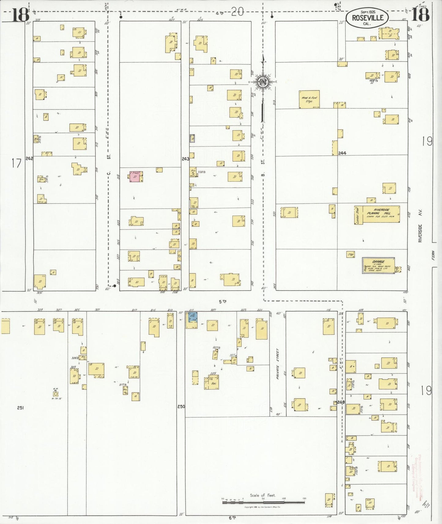 Sanborn Fire Insurance Map from Roseville, Placer County, California (1925), Sheet #0018 - Complete Map Set gallery image, historic Sanborn map, vintage wall art, California California