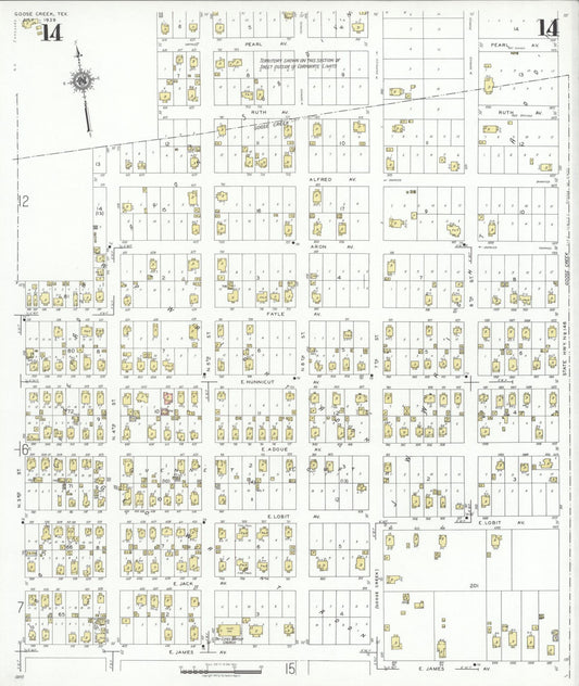Sanborn Fire Insurance Map from Goose Creek, Harris County, Texas (1939), Sheet #0014 - Historic Sanborn Fire Insurance Map Print, vintage old map wall art, antique decor, genealogy gift, Texas Texas map