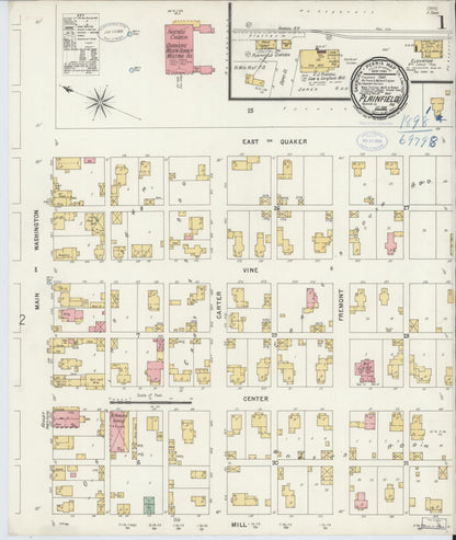 Sanborn Fire Insurance Map from Plainfield, Hendricks County, Indiana (1898), Sheet #0001 - Complete Map Set gallery image, historic Sanborn map, vintage wall art, Indiana Indiana