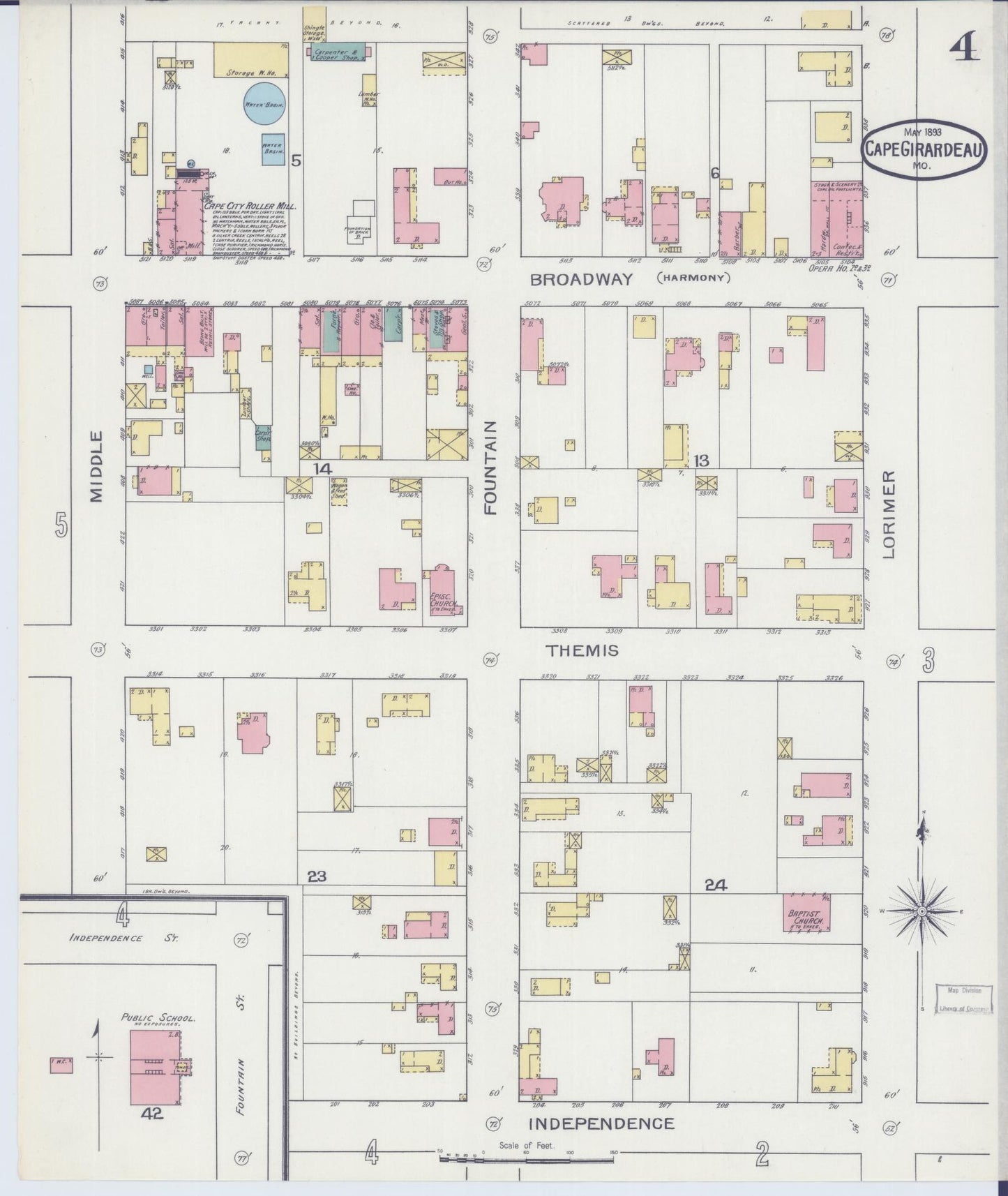 Sanborn Fire Insurance Map from Cape Girardeau, Cape Girardeau County, Missouri (1893), Sheet #0004 - Complete Map Set gallery image, historic Sanborn map, vintage wall art, Missouri Missouri