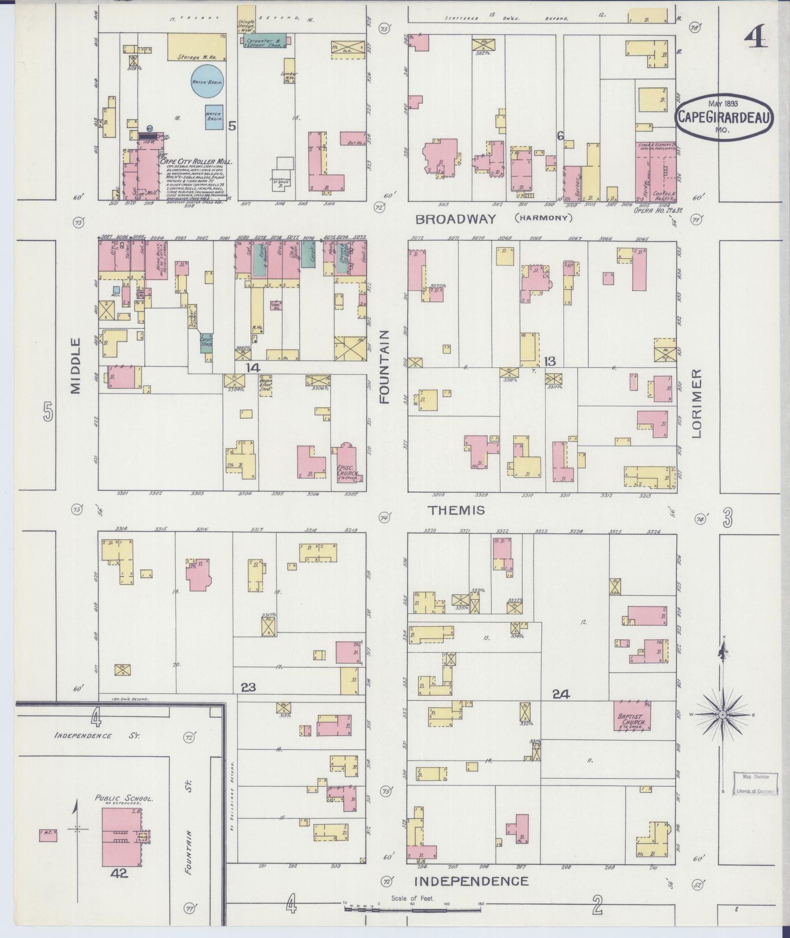 Sanborn Fire Insurance Map from Cape Girardeau, Cape Girardeau County, Missouri (1893), Sheet #0004 - Complete Map Set gallery image, historic Sanborn map, vintage wall art, Missouri Missouri