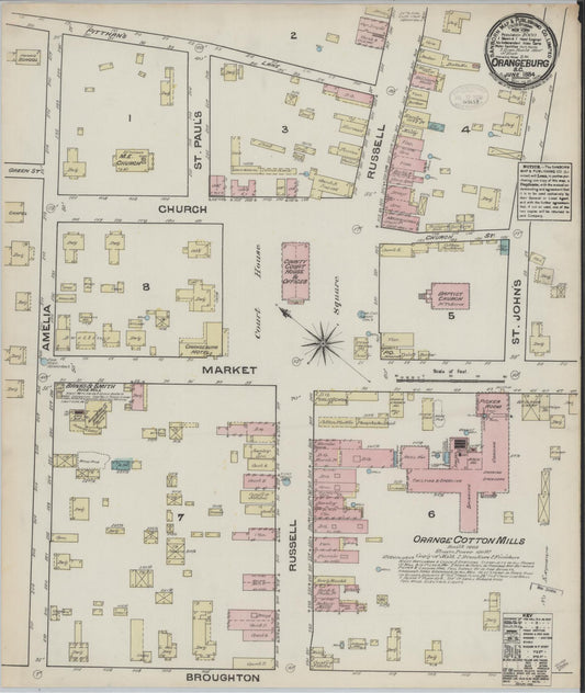 Sanborn Fire Insurance Map from Orangeburg, Orangeburg County, South Carolina (1884), Sheet #0001 - Historic Sanborn Fire Insurance Map Print, vintage old map wall art, antique decor, genealogy gift, South Carolina South Carolina map
