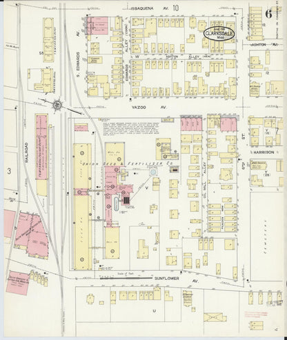 Sanborn Fire Insurance Map from Clarksdale, Coahoma County, Mississippi (1914), Sheet #0006 - Complete Map Set gallery image, historic Sanborn map, vintage wall art, Mississippi Mississippi