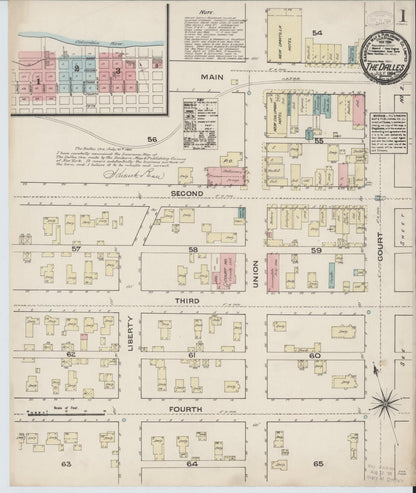 Sanborn Fire Insurance Map from The Dalles, Wasco County, Oregon (1884), Sheet #0001 - Complete Map Set gallery image, historic Sanborn map, vintage wall art, Oregon Oregon