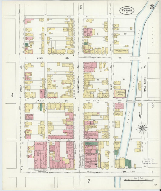 Sanborn Fire Insurance Map from Tyrone, Blair County, Pennsylvania (1906), Sheet #0003 - Historic Sanborn Fire Insurance Map Print, vintage old map wall art, antique decor, genealogy gift, Pennsylvania Pennsylvania map
