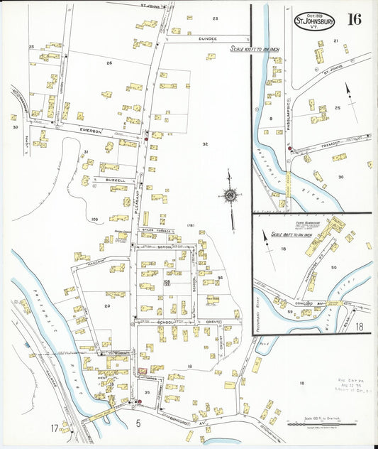 Sanborn Fire Insurance Map from Saint Johnsbury, Caledonia County, Vermont (1919), Sheet #0016 - Historic Sanborn Fire Insurance Map Print, vintage old map wall art, antique decor, genealogy gift, Vermont Vermont map