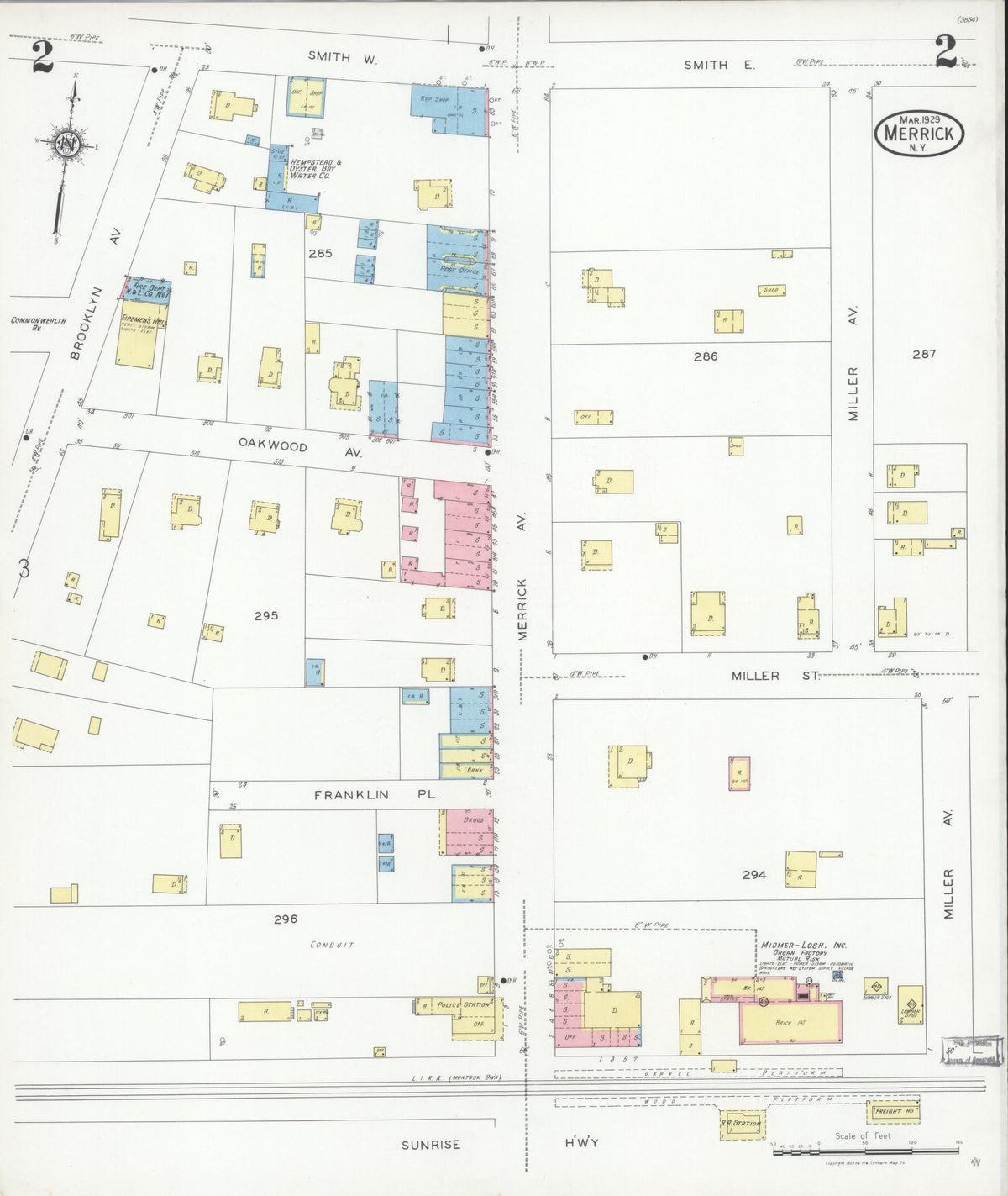 Sanborn Fire Insurance Map from Merrick, Nassau County, New York (1929), Sheet #0002 - Complete Map Set gallery image, historic Sanborn map, vintage wall art, New York New York