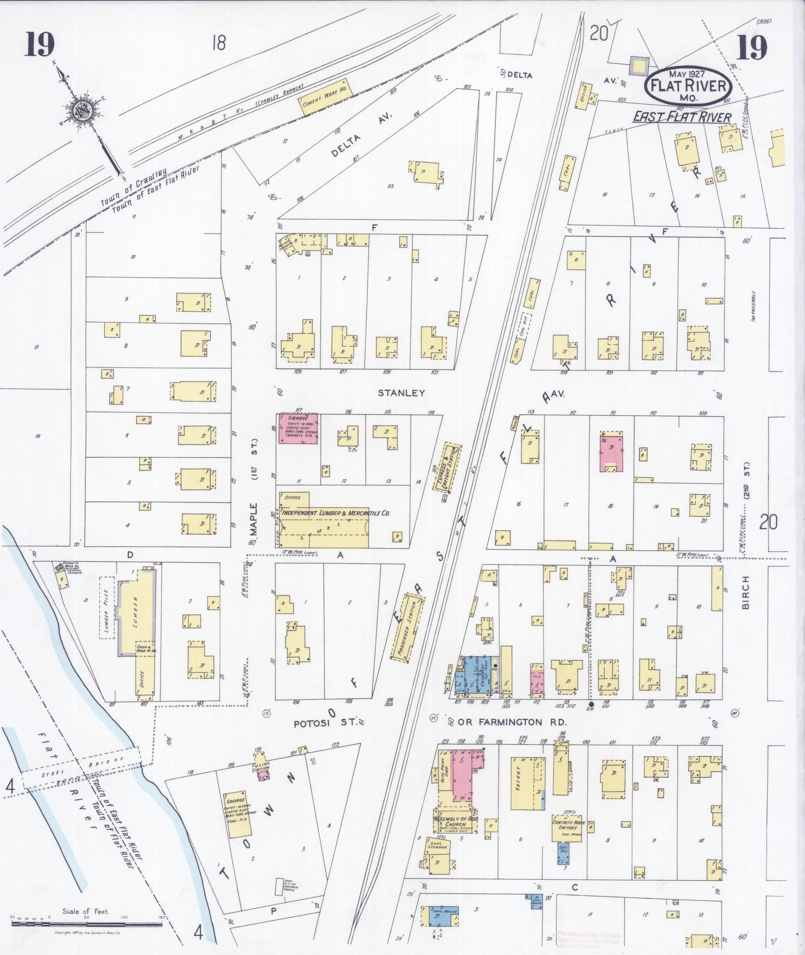 Sanborn Fire Insurance Map from Flat River, Saint Francois County, Missouri (1927), Sheet #0019 - Historic Sanborn Fire Insurance Map Print, vintage old map wall art, antique decor, genealogy gift, Missouri Missouri map