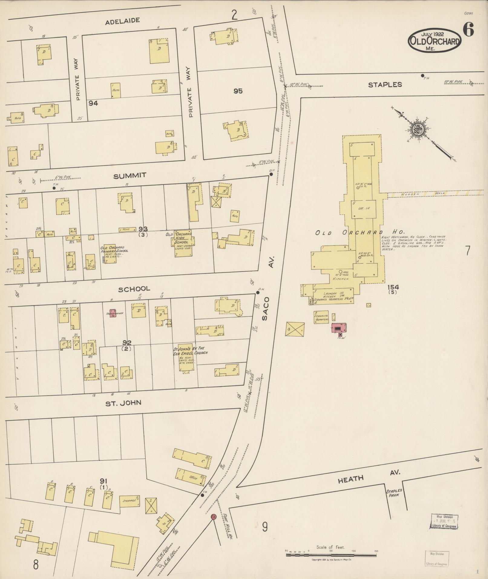 Sanborn Fire Insurance Map from Old Orchard, York County, Maine (1922), Sheet #0006 - Complete Map Set gallery image, historic Sanborn map, vintage wall art, Maine Maine