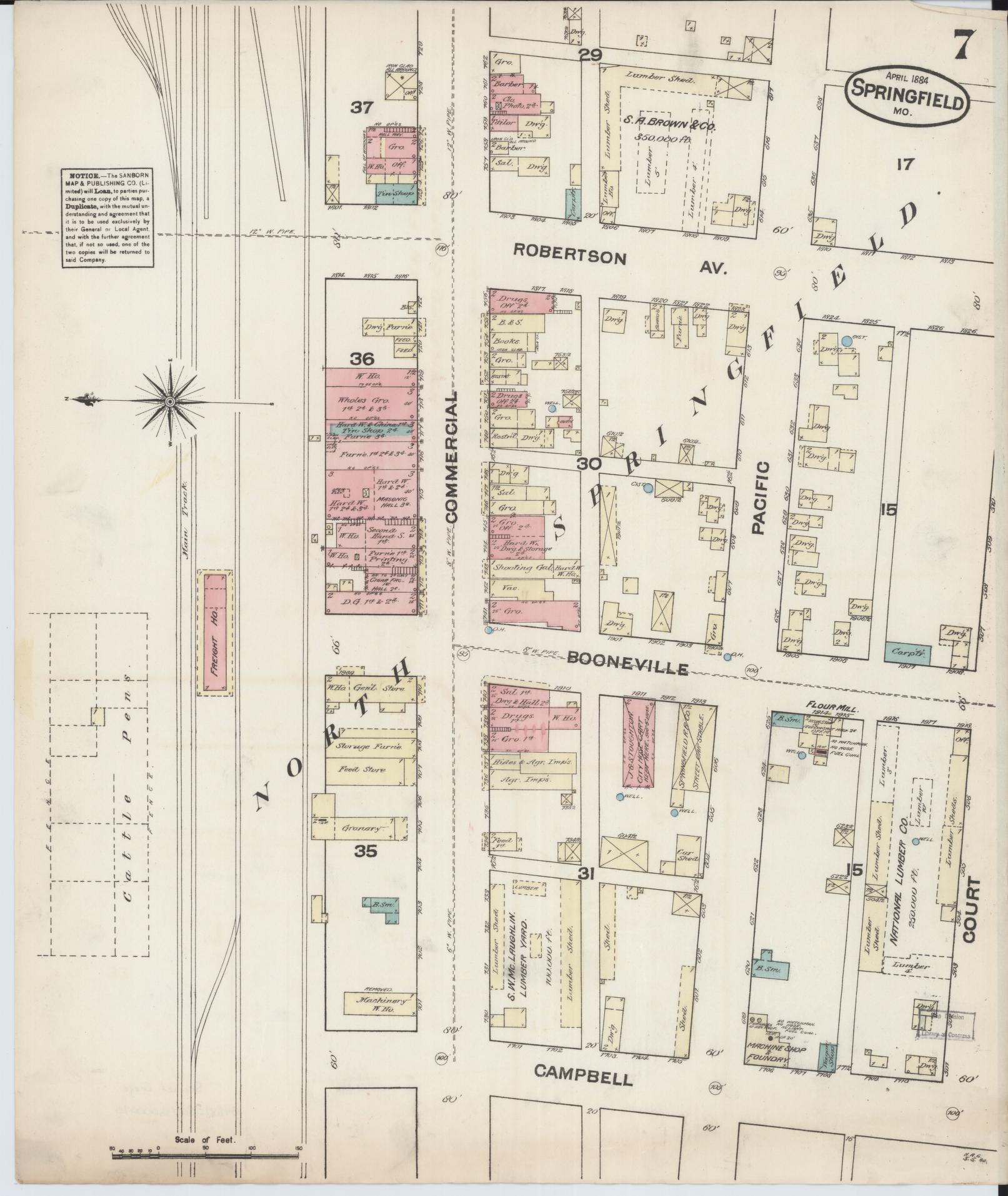 Sanborn Fire Insurance Map from Springfield, Greene County, Missouri (1884), Sheet #0007 - Complete Map Set gallery image, historic Sanborn map, vintage wall art, Missouri Missouri