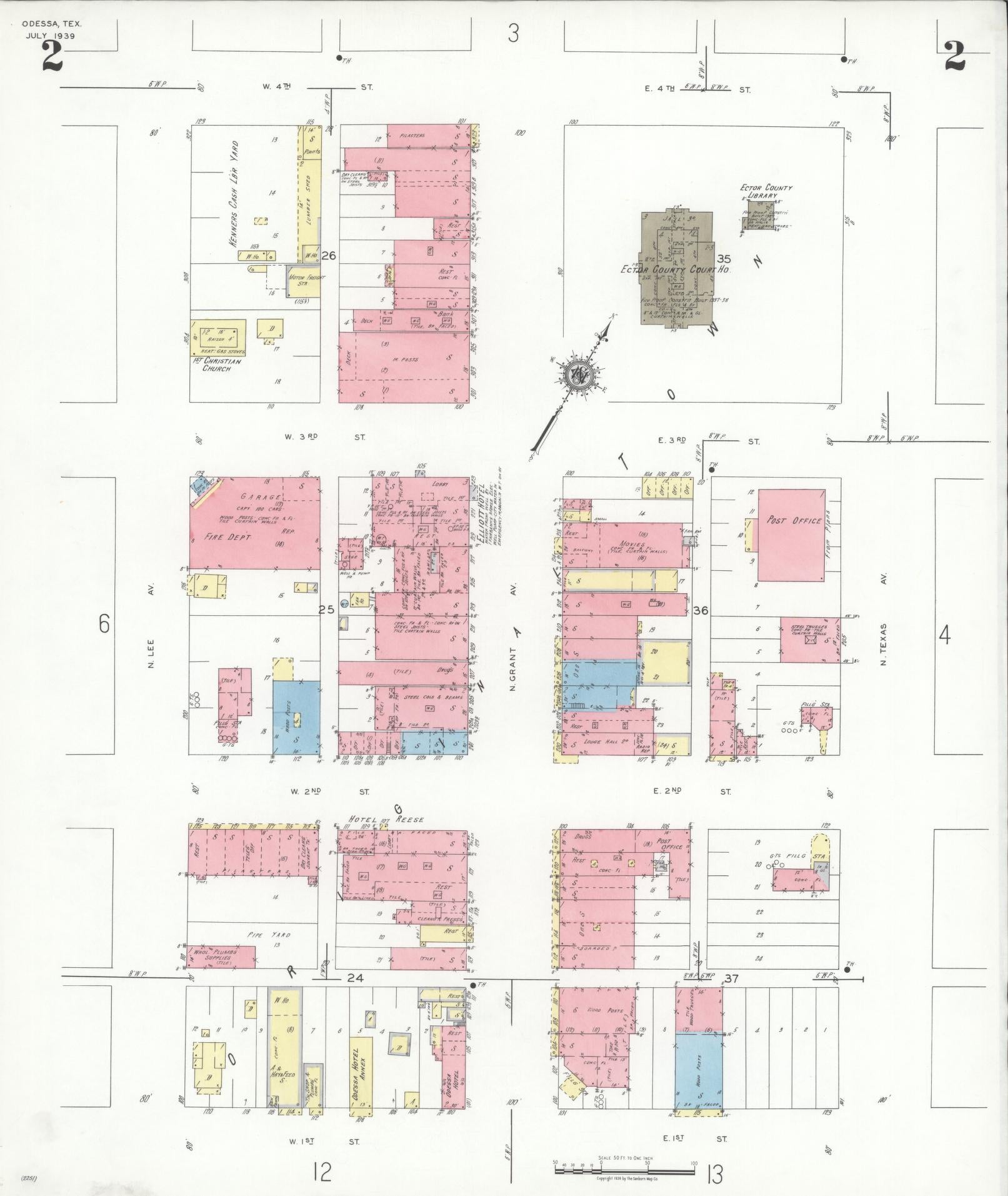 Sanborn Fire Insurance Map from Odessa, Edger County, Texas (1939), Sheet #0002 - Historic Sanborn Fire Insurance Map Print, vintage old map wall art, antique decor, genealogy gift, Texas Texas map