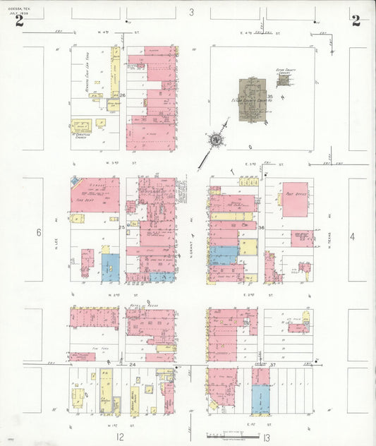 Sanborn Fire Insurance Map from Odessa, Edger County, Texas (1939), Sheet #0002 - Historic Sanborn Fire Insurance Map Print, vintage old map wall art, antique decor, genealogy gift, Texas Texas map