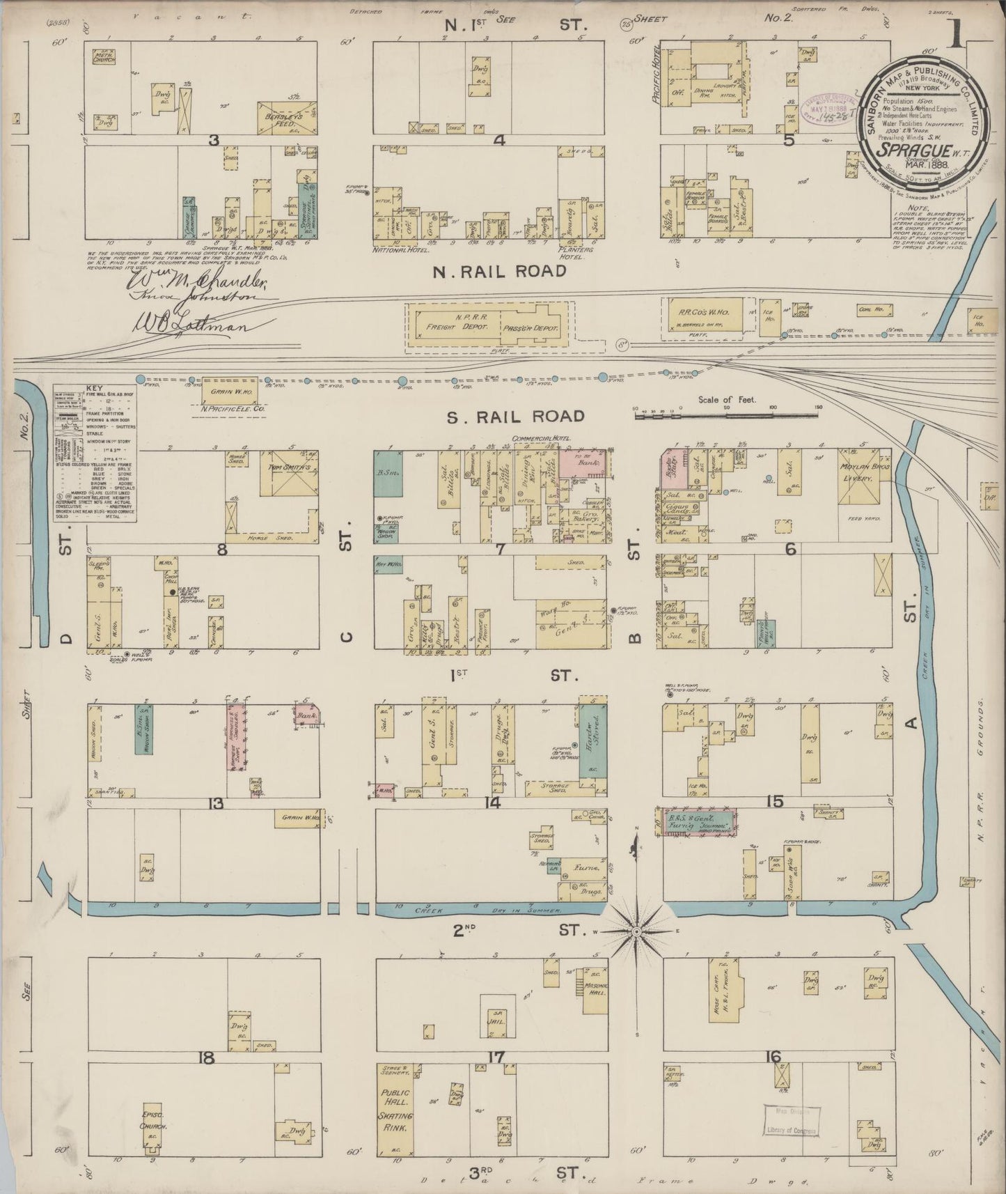 Sanborn Fire Insurance Map from Sprague, Lincoln County, Washington (1888), Sheet #0001 - Complete Map Set gallery image, historic Sanborn map, vintage wall art, Washington Washington