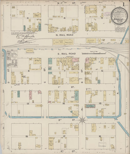 Sanborn Fire Insurance Map from Sprague, Lincoln County, Washington (1888), Sheet #0001 - Complete Map Set gallery image, historic Sanborn map, vintage wall art, Washington Washington