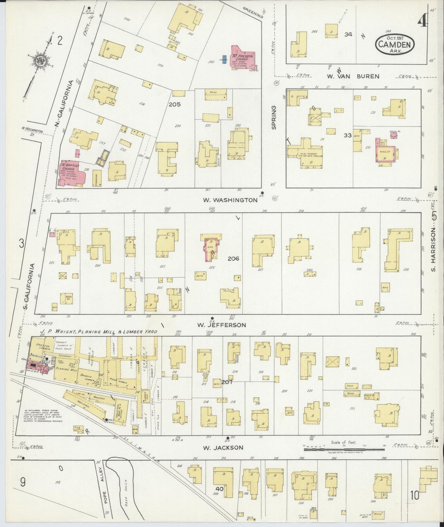 Sanborn Fire Insurance Map from Camden, Ouachita County, Arkansas (1917), Sheet #0004 - Historic Sanborn Fire Insurance Map Print, vintage old map wall art, antique decor, genealogy gift, Arkansas Arkansas map
