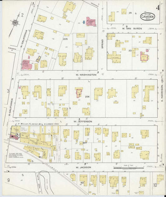 Sanborn Fire Insurance Map from Camden, Ouachita County, Arkansas (1917), Sheet #0004 - Historic Sanborn Fire Insurance Map Print, vintage old map wall art, antique decor, genealogy gift, Arkansas Arkansas map