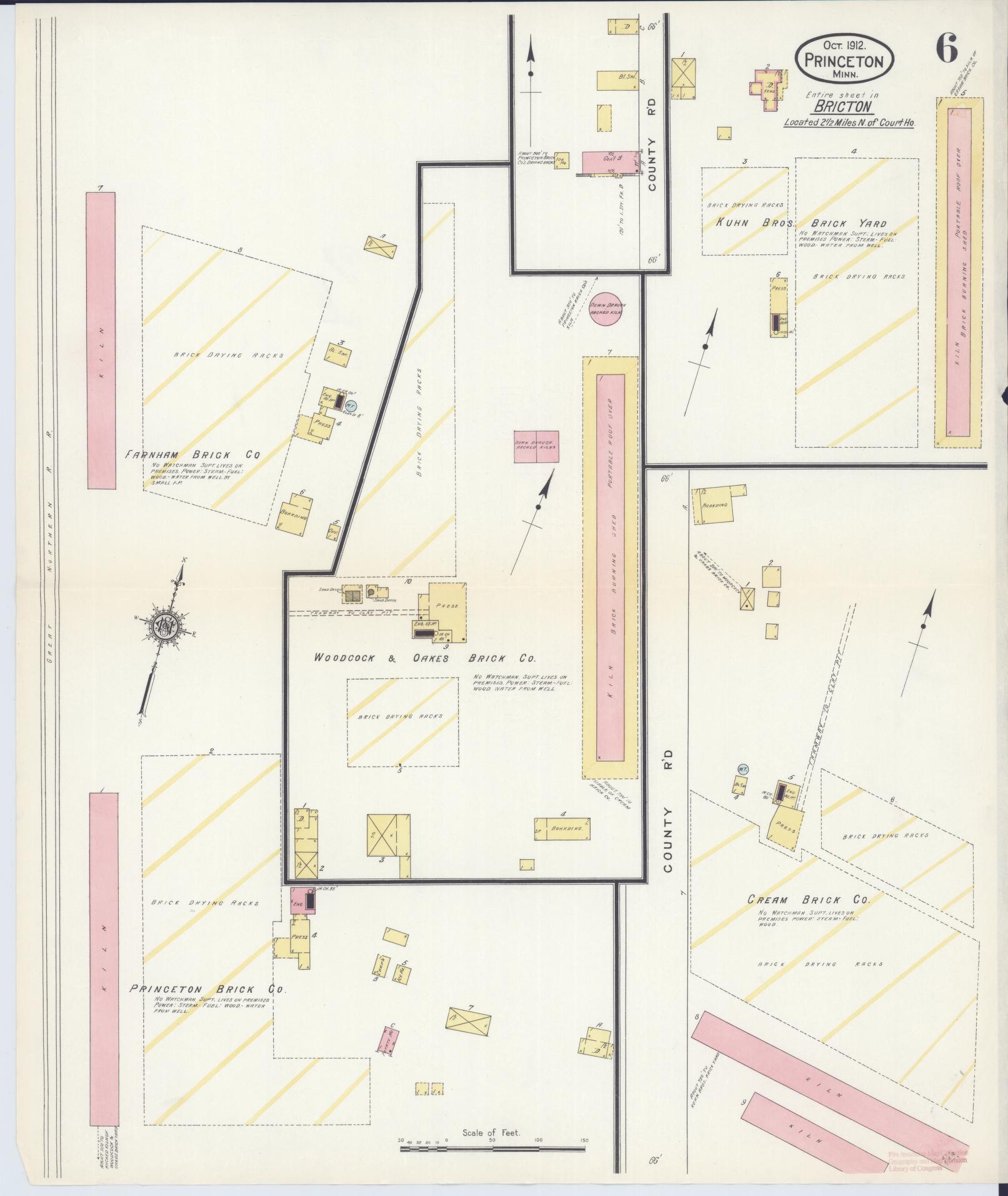Sanborn Fire Insurance Map from Princeton, Mille Lacs County, Minnesota (1912), Sheet #0006 - Historic Sanborn Fire Insurance Map Print, vintage old map wall art, antique decor, genealogy gift, Minnesota Minnesota map