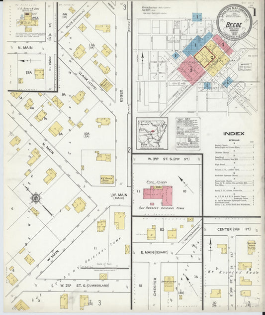 Sanborn Fire Insurance Map from Beebe, White County, Arkansas (1918), Sheet #0001 - Historic Sanborn Fire Insurance Map Print, vintage old map wall art, antique decor, genealogy gift, Arkansas Arkansas map