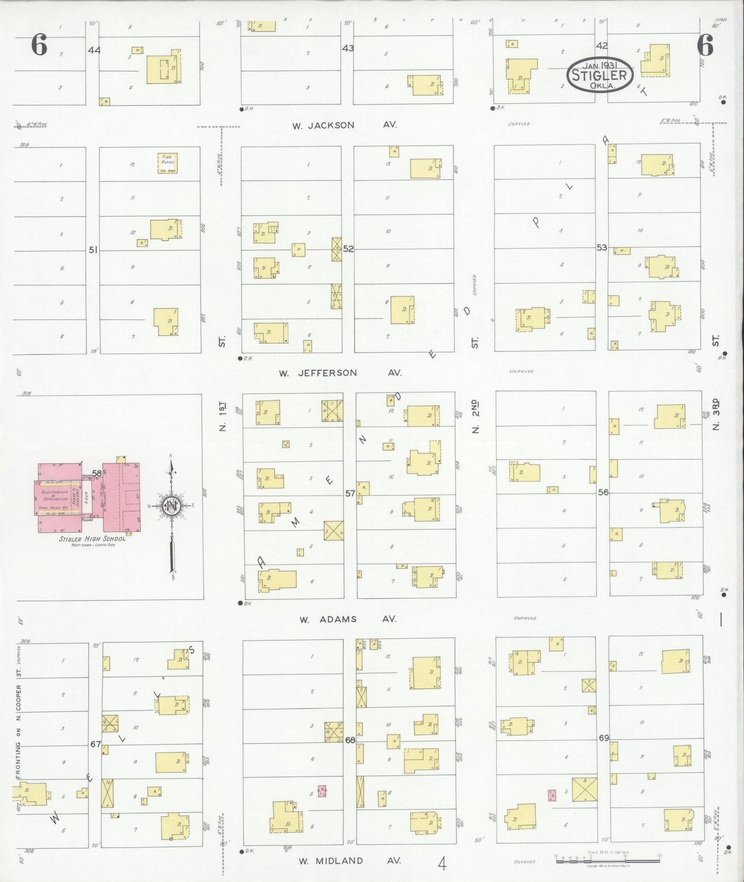 Sanborn Fire Insurance Map from Stigler, Haskell County, Oklahoma (1931), Sheet #0006 - Complete Map Set gallery image, historic Sanborn map, vintage wall art, Oklahoma Oklahoma