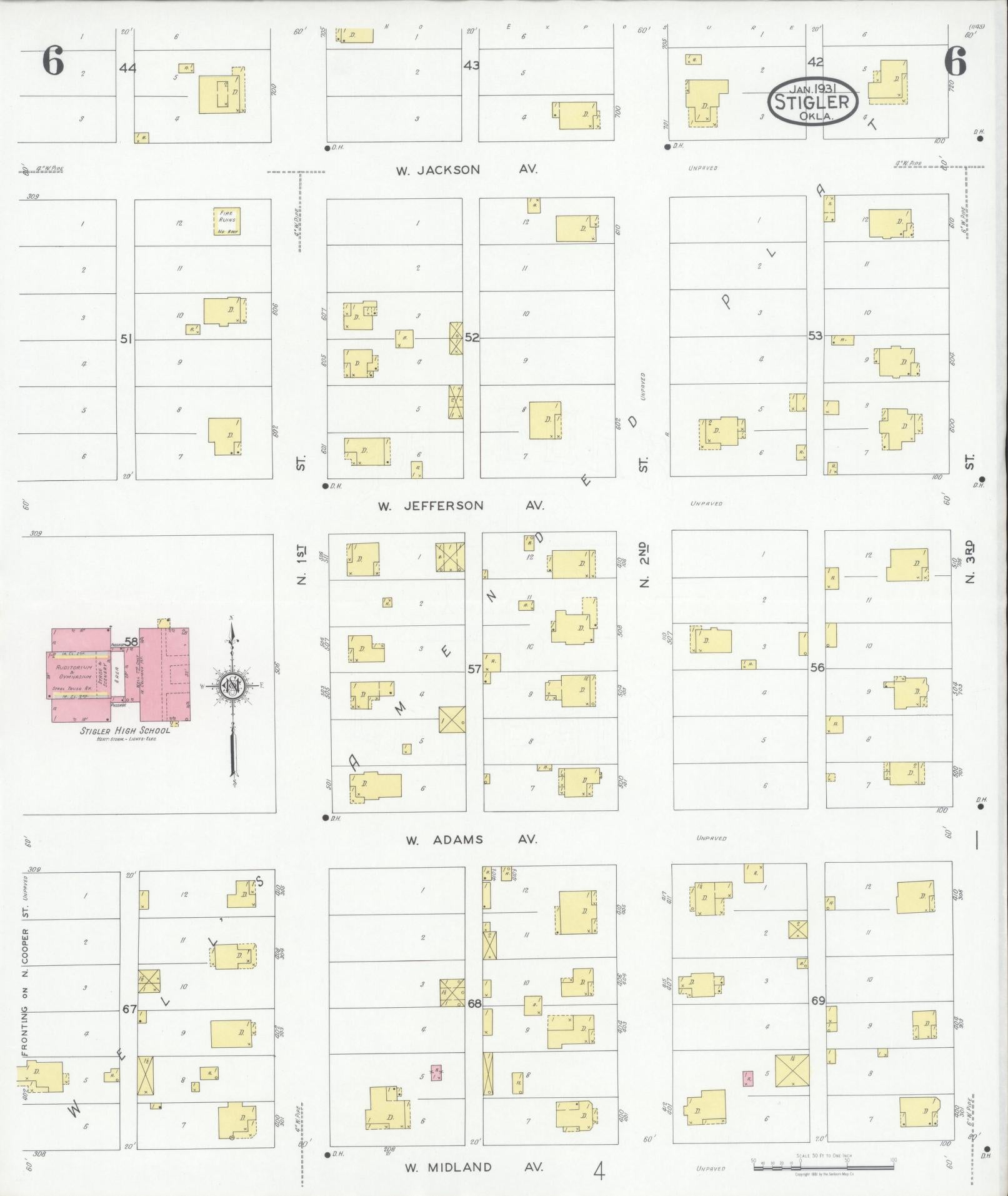 Sanborn Fire Insurance Map from Stigler, Haskell County, Oklahoma (1931), Sheet #0006 - Complete Map Set gallery image, historic Sanborn map, vintage wall art, Oklahoma Oklahoma