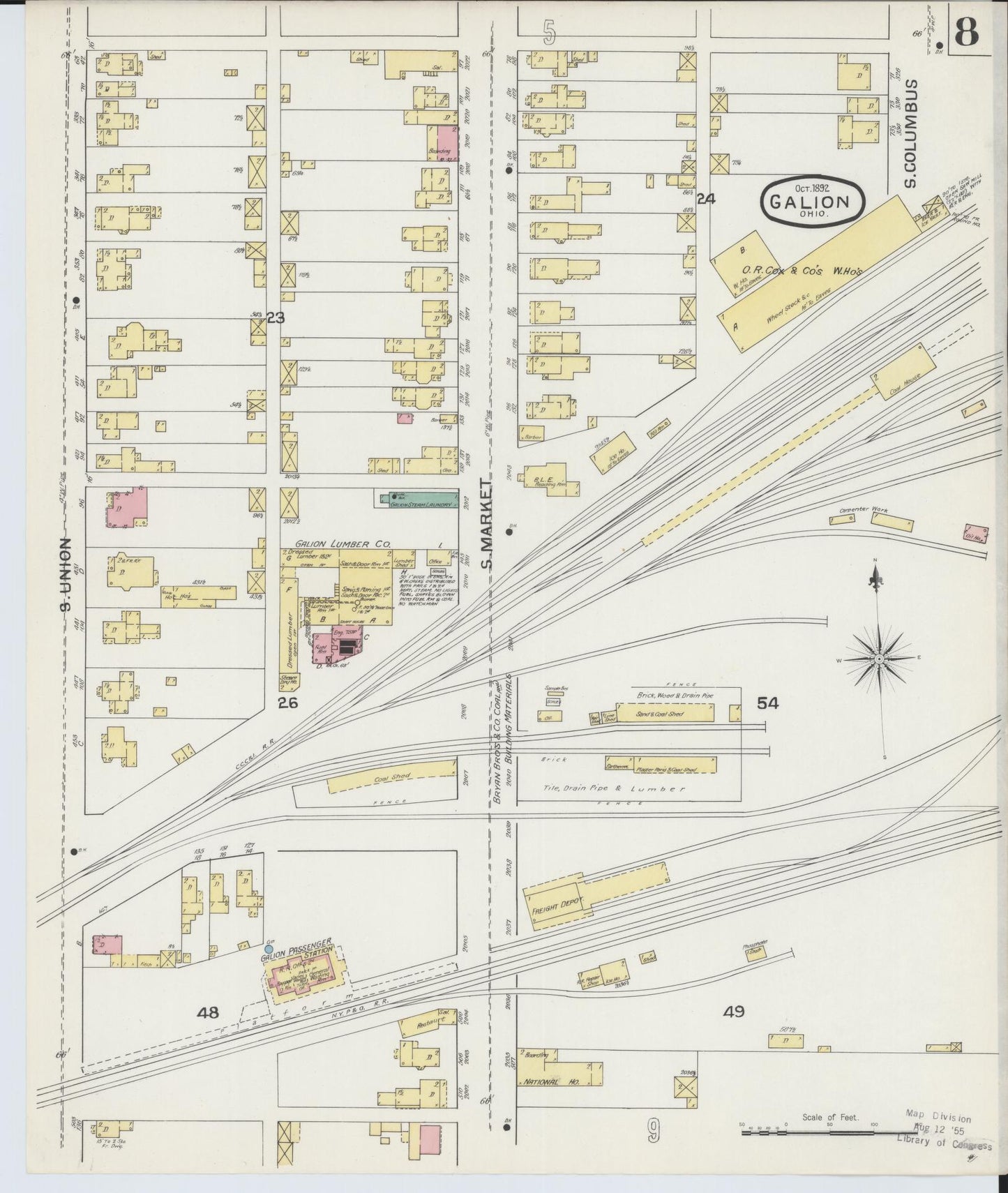 Sanborn Fire Insurance Map from Galion, Crawford County, Ohio (1892), Sheet #0008 - Historic Sanborn Fire Insurance Map Print, vintage old map wall art, antique decor, genealogy gift, Ohio Ohio map
