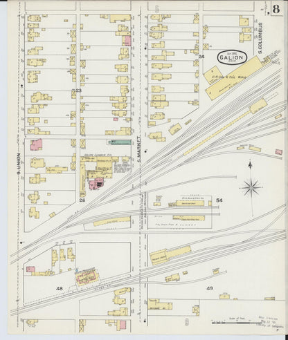 Sanborn Fire Insurance Map from Galion, Crawford County, Ohio (1892), Sheet #0008 - Historic Sanborn Fire Insurance Map Print, vintage old map wall art, antique decor, genealogy gift, Ohio Ohio map