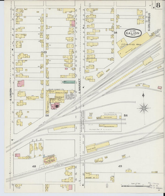 Sanborn Fire Insurance Map from Galion, Crawford County, Ohio (1892), Sheet #0008 - Historic Sanborn Fire Insurance Map Print, vintage old map wall art, antique decor, genealogy gift, Ohio Ohio map