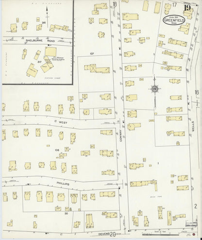 Sanborn Fire Insurance Map from Greenfield, Franklin County, Massachusetts (1914), Sheet #0019 - Historic Sanborn Fire Insurance Map Print, vintage old map wall art, antique decor, genealogy gift, Massachusetts Massachusetts map