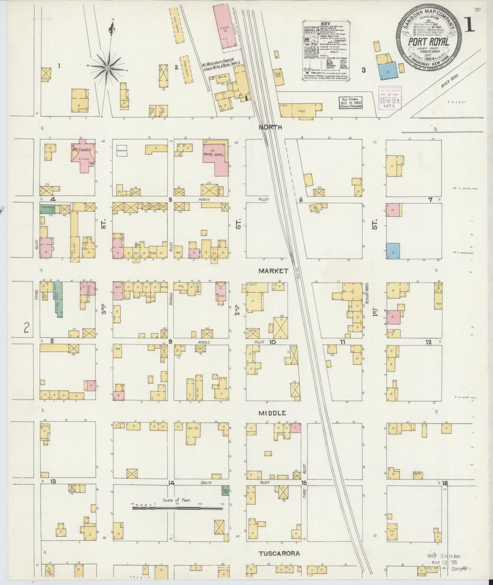 Sanborn Fire Insurance Map from Port Royal, Juniata County, Pennsylvania (1904), Sheet #0001 - Complete Map Set gallery image, historic Sanborn map, vintage wall art, Pennsylvania Pennsylvania