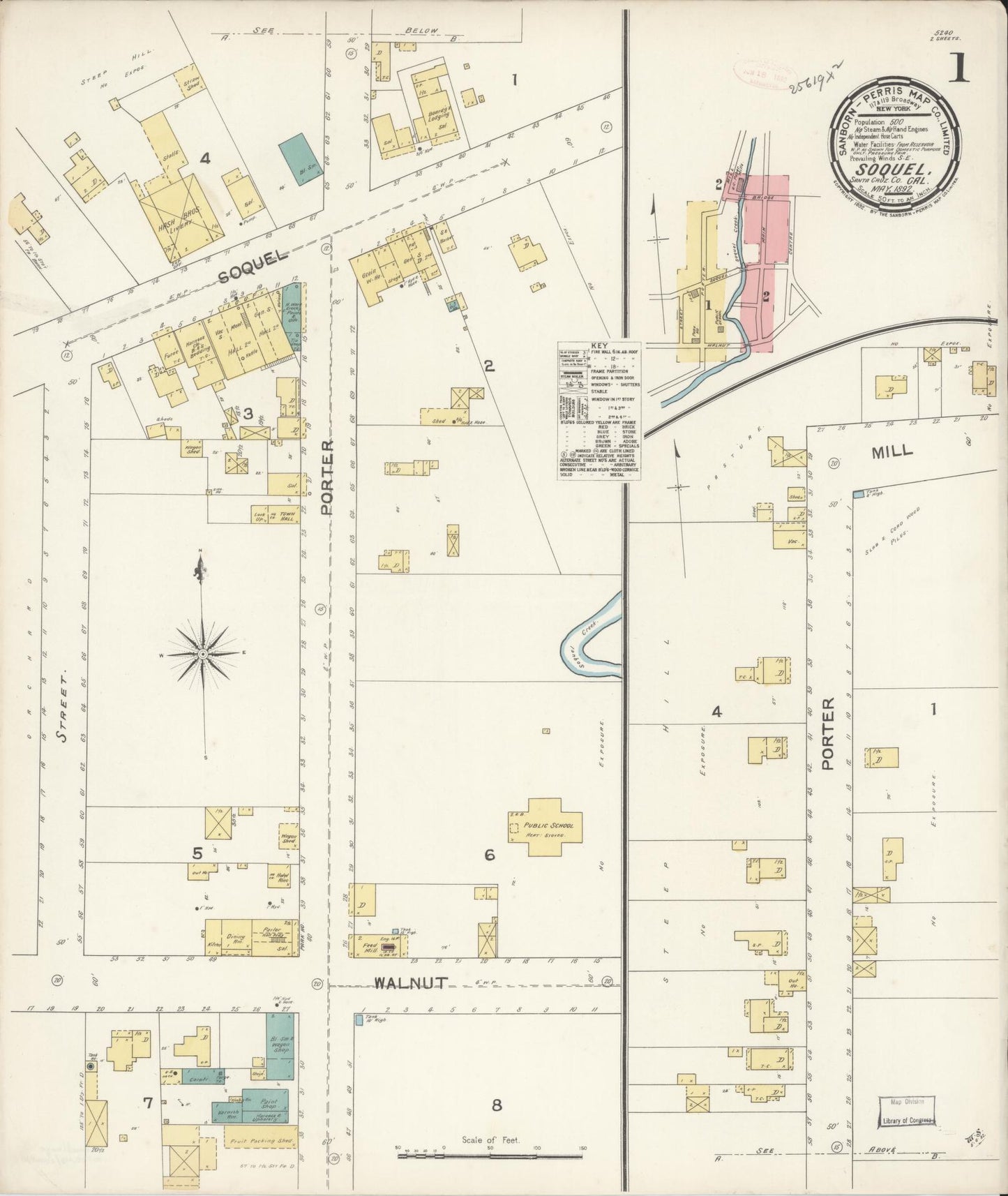 Sanborn Fire Insurance Map from Soquel, Santa Cruz County, California (1892), Sheet #0001 - Complete Map Set gallery image, historic Sanborn map, vintage wall art, California California