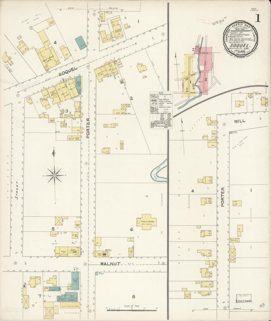 Sanborn Fire Insurance Map from Soquel, Santa Cruz County, California (1892), Sheet #0001 - Complete Map Set gallery image, historic Sanborn map, vintage wall art, California California