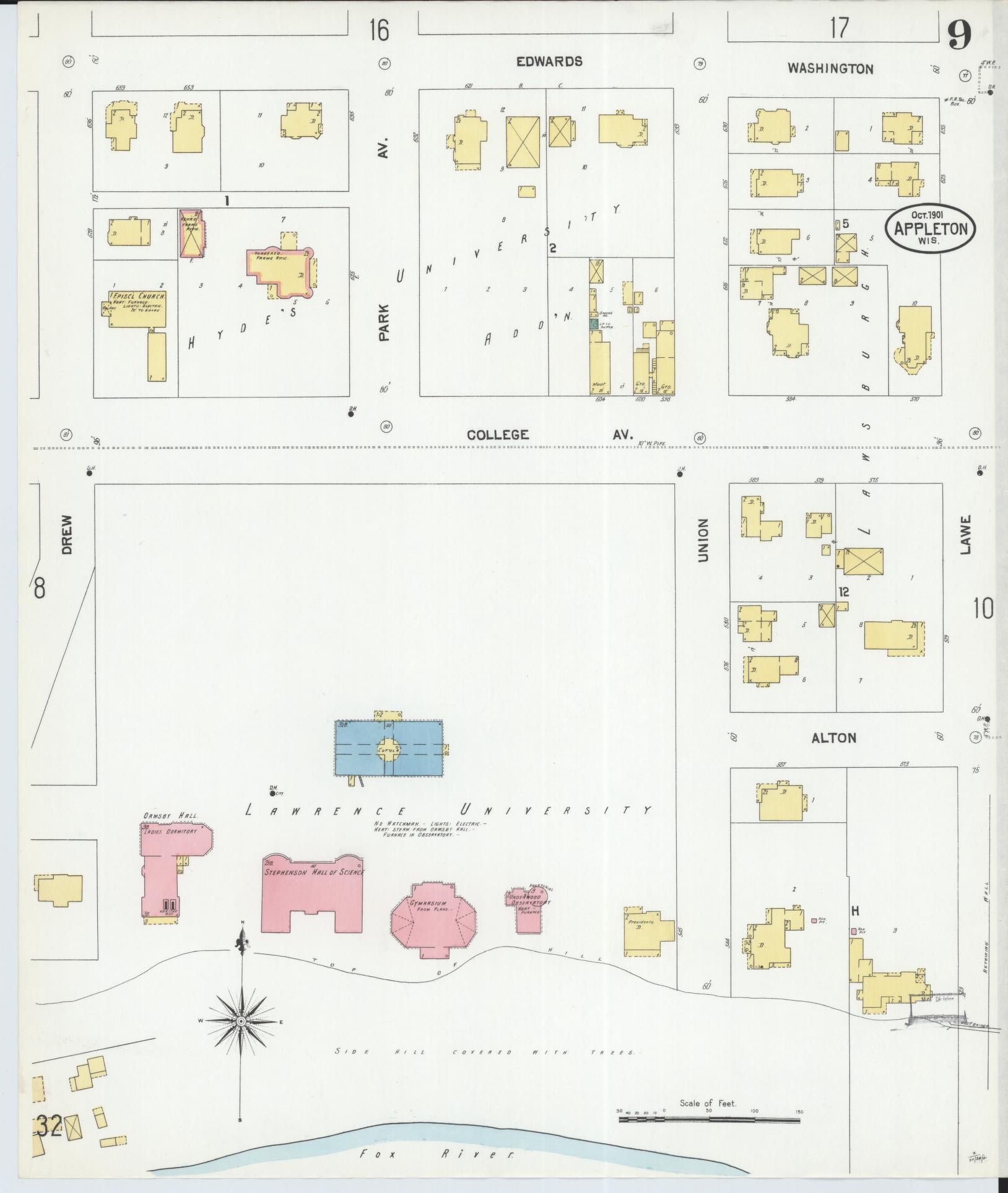 Sanborn Fire Insurance Map from Appleton, Outagamie County, Wisconsin (1901), Sheet #0009 - Complete Map Set gallery image, historic Sanborn map, vintage wall art, Wisconsin Wisconsin
