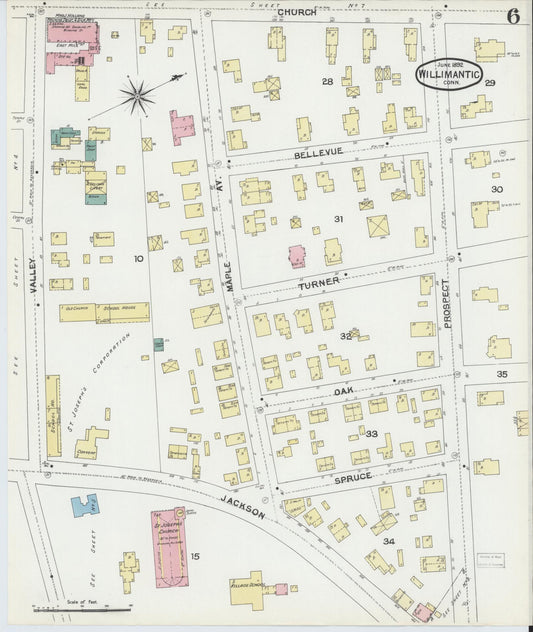 Sanborn Fire Insurance Map from Willimantic, Windham County, Connecticut (1892), Sheet #0006 - Historic Sanborn Fire Insurance Map Print, vintage old map wall art, antique decor, genealogy gift, Connecticut Connecticut map