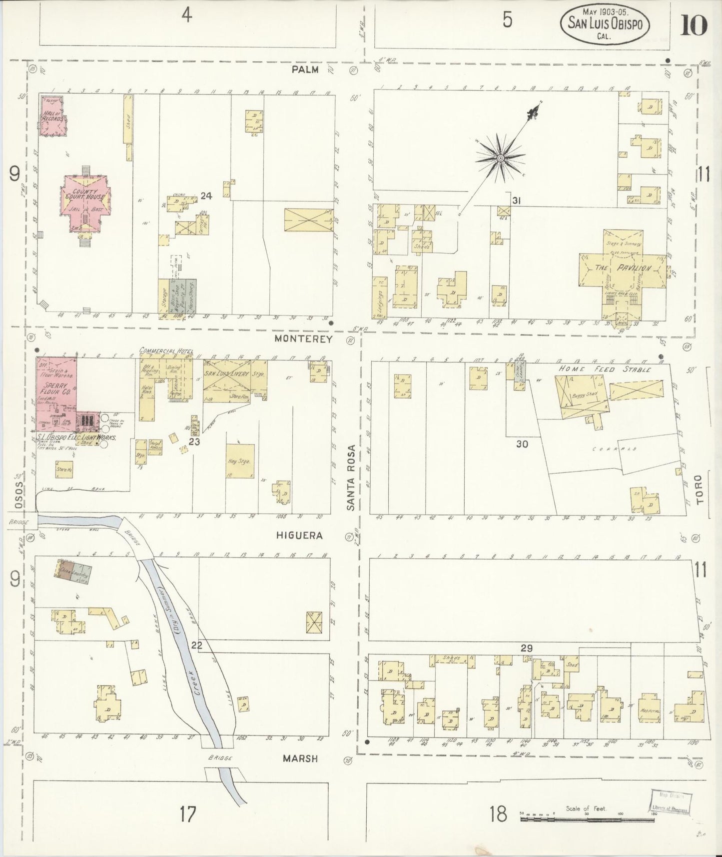 Sanborn Fire Insurance Map from San Luis Obispo, San Luis Obispo County, California (1905), Sheet #0010 - Complete Map Set gallery image, historic Sanborn map, vintage wall art, California California