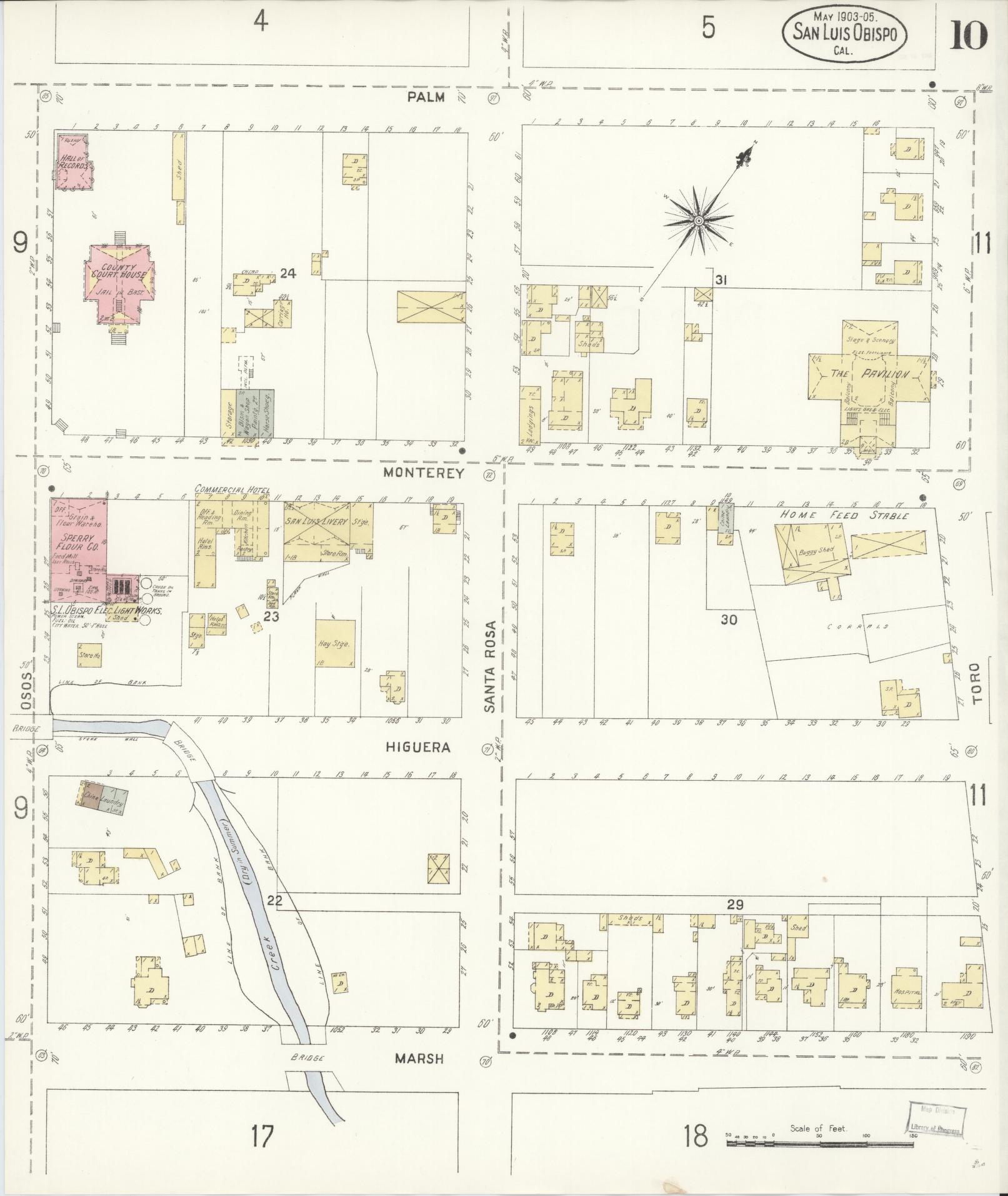 Sanborn Fire Insurance Map from San Luis Obispo, San Luis Obispo County, California (1905), Sheet #0010 - Complete Map Set gallery image, historic Sanborn map, vintage wall art, California California