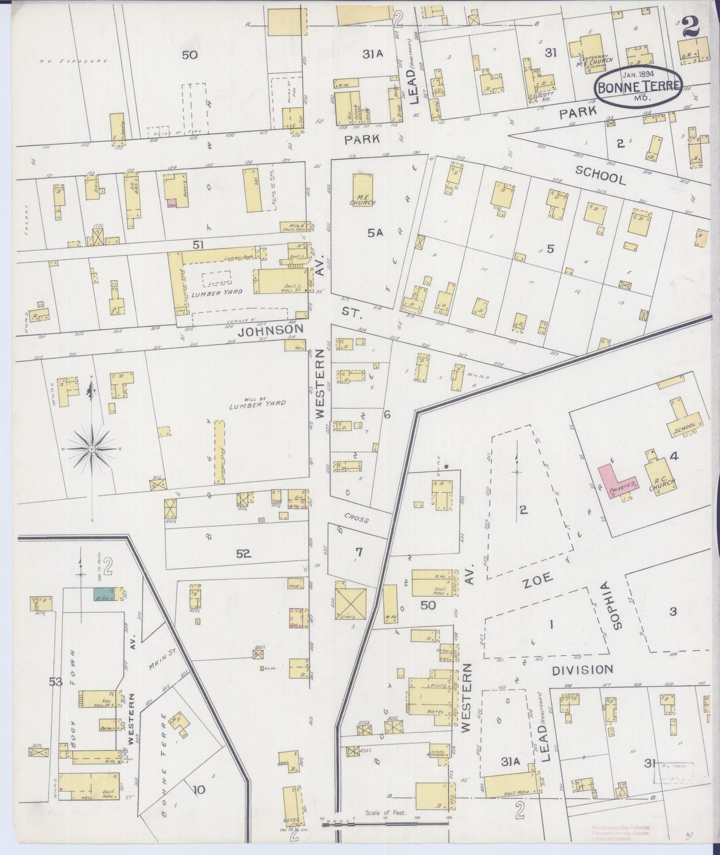 Sanborn Fire Insurance Map from Bonne Terre, Saint Francois County, Missouri (1894), Sheet #0002 - Complete Map Set gallery image, historic Sanborn map, vintage wall art, Missouri Missouri