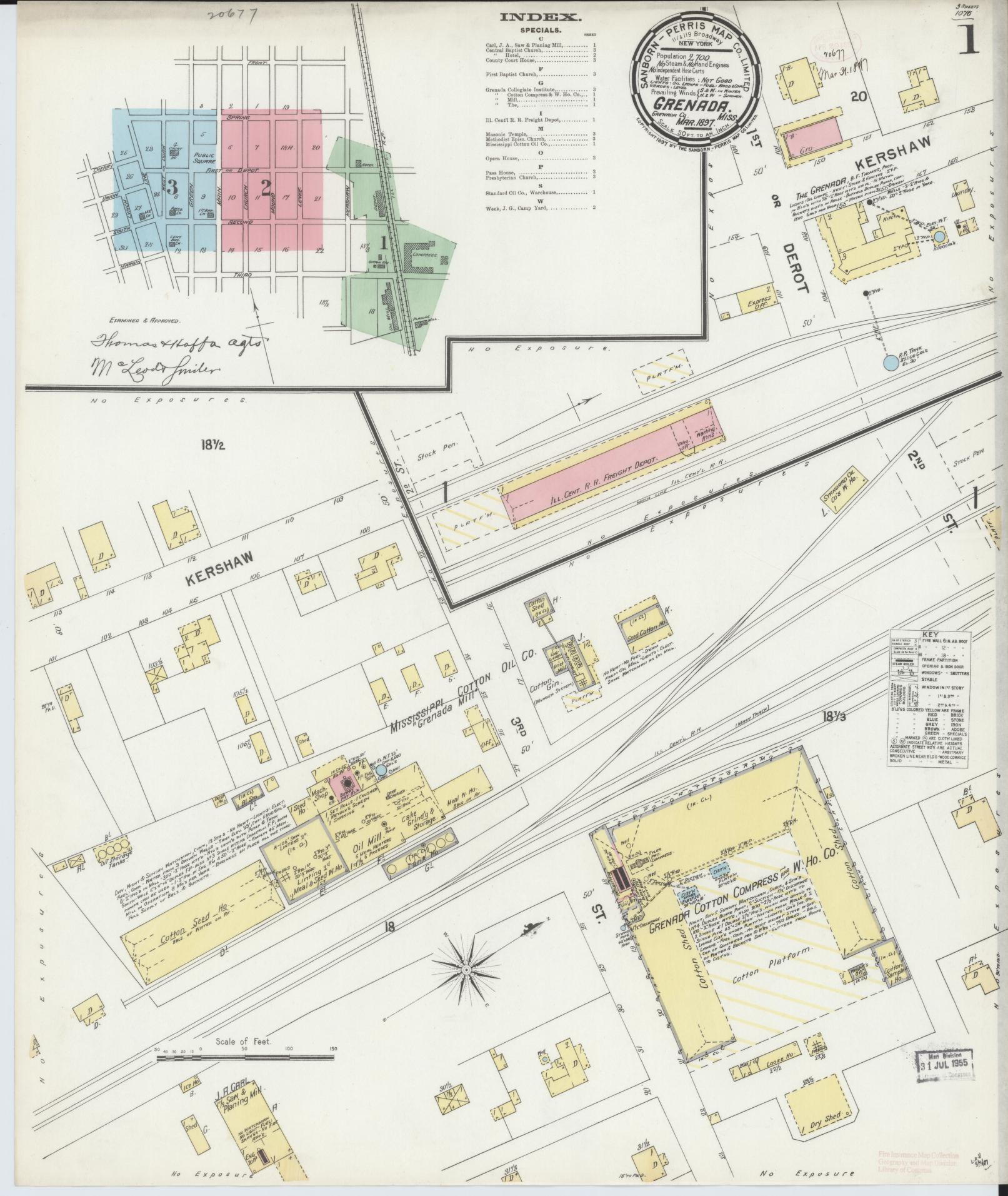 Sanborn Fire Insurance Map from Grenada, Grenada County, Mississippi (1897), Sheet #0001 - Complete Map Set gallery image, historic Sanborn map, vintage wall art, Mississippi Mississippi