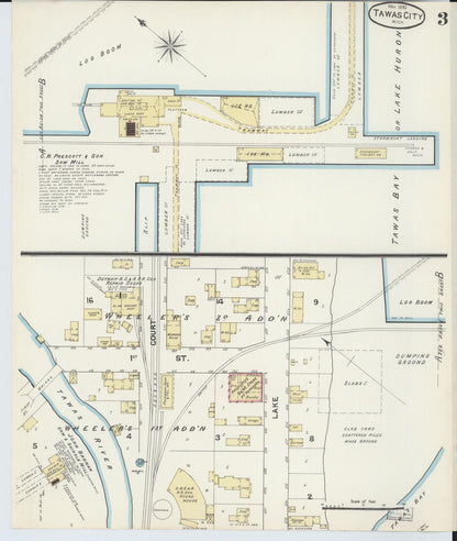Sanborn Fire Insurance Map from East Tawas, Iosco County, Michigan (1890), Sheet #0003 - Historic Sanborn Fire Insurance Map Print, vintage old map wall art, antique decor, genealogy gift, Michigan Michigan map