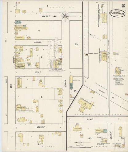 Sanborn Fire Insurance Map from Forest Grove, Washington County, Oregon (1888), Sheet #0002 - Complete Map Set gallery image, historic Sanborn map, vintage wall art, Oregon Oregon