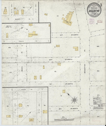Sanborn Fire Insurance Map from Brigantine, Atlantic County, New Jersey (1906), Sheet #0001 - Historic Sanborn Fire Insurance Map Print, vintage old map wall art, antique decor, genealogy gift, New Jersey New Jersey map