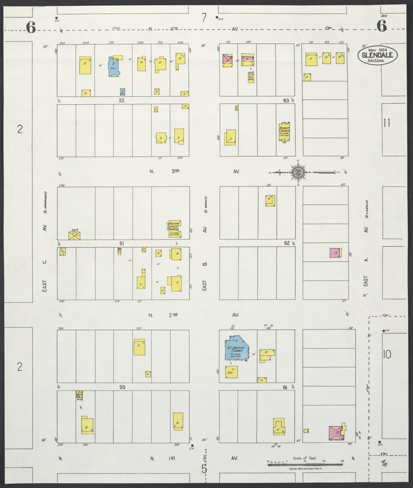 Sanborn Fire Insurance Map from Glendale, Maricopa County, Arizona (1924), Sheet #0006 - Complete Map Set gallery image, historic Sanborn map, vintage wall art, Arizona Arizona