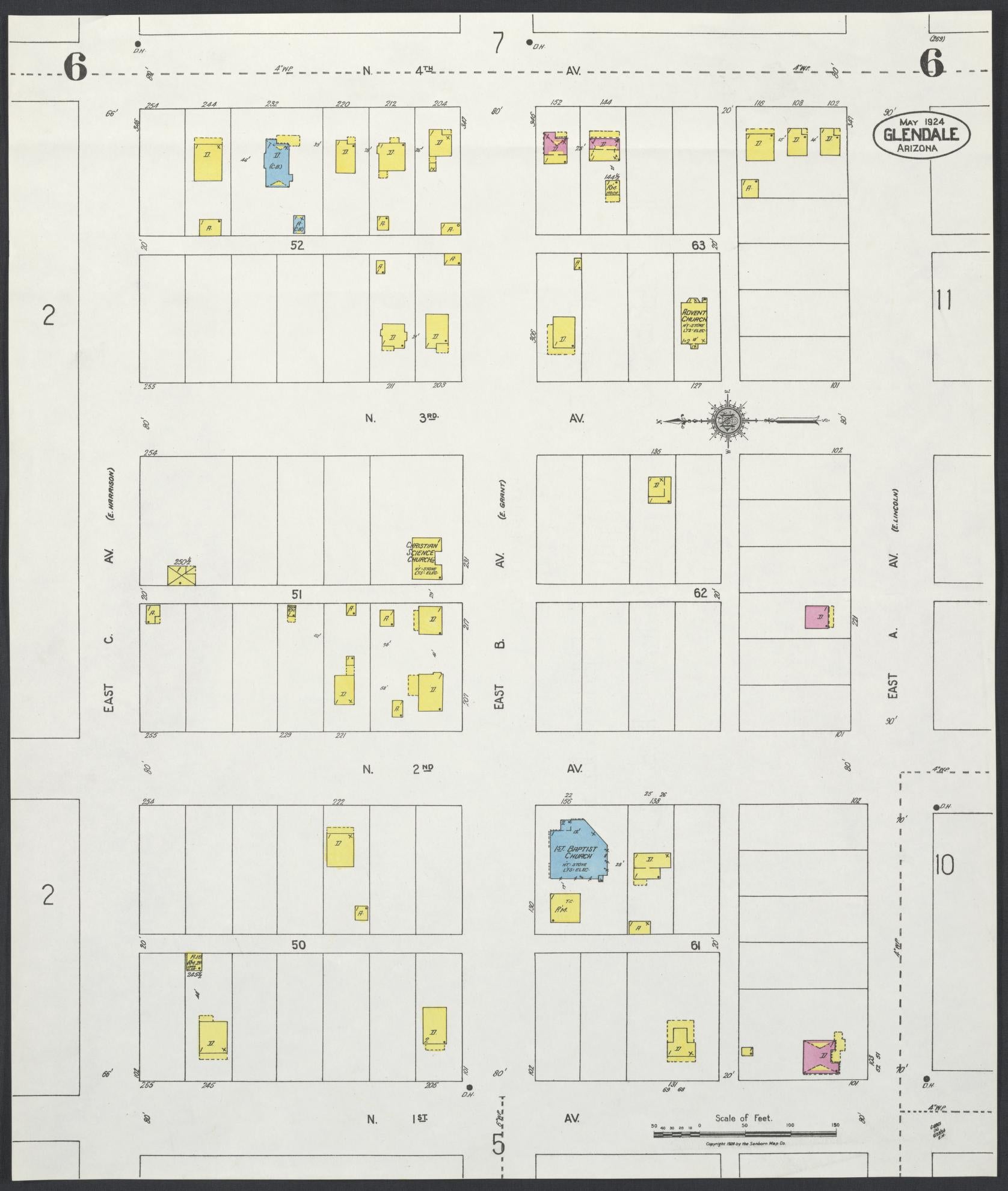 Sanborn Fire Insurance Map from Glendale, Maricopa County, Arizona (1924), Sheet #0006 - Complete Map Set gallery image, historic Sanborn map, vintage wall art, Arizona Arizona
