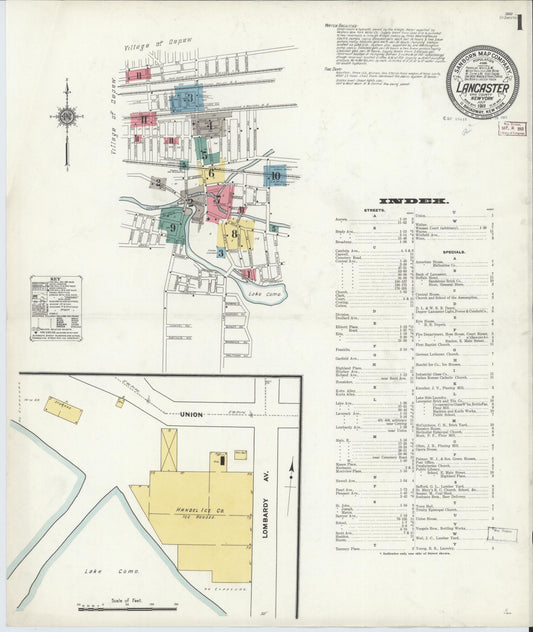 Sanborn Fire Insurance Map from Lancaster, Erie County, New York (1911), Sheet #0001 - Complete Map Set gallery image, historic Sanborn map, vintage wall art, New York New York