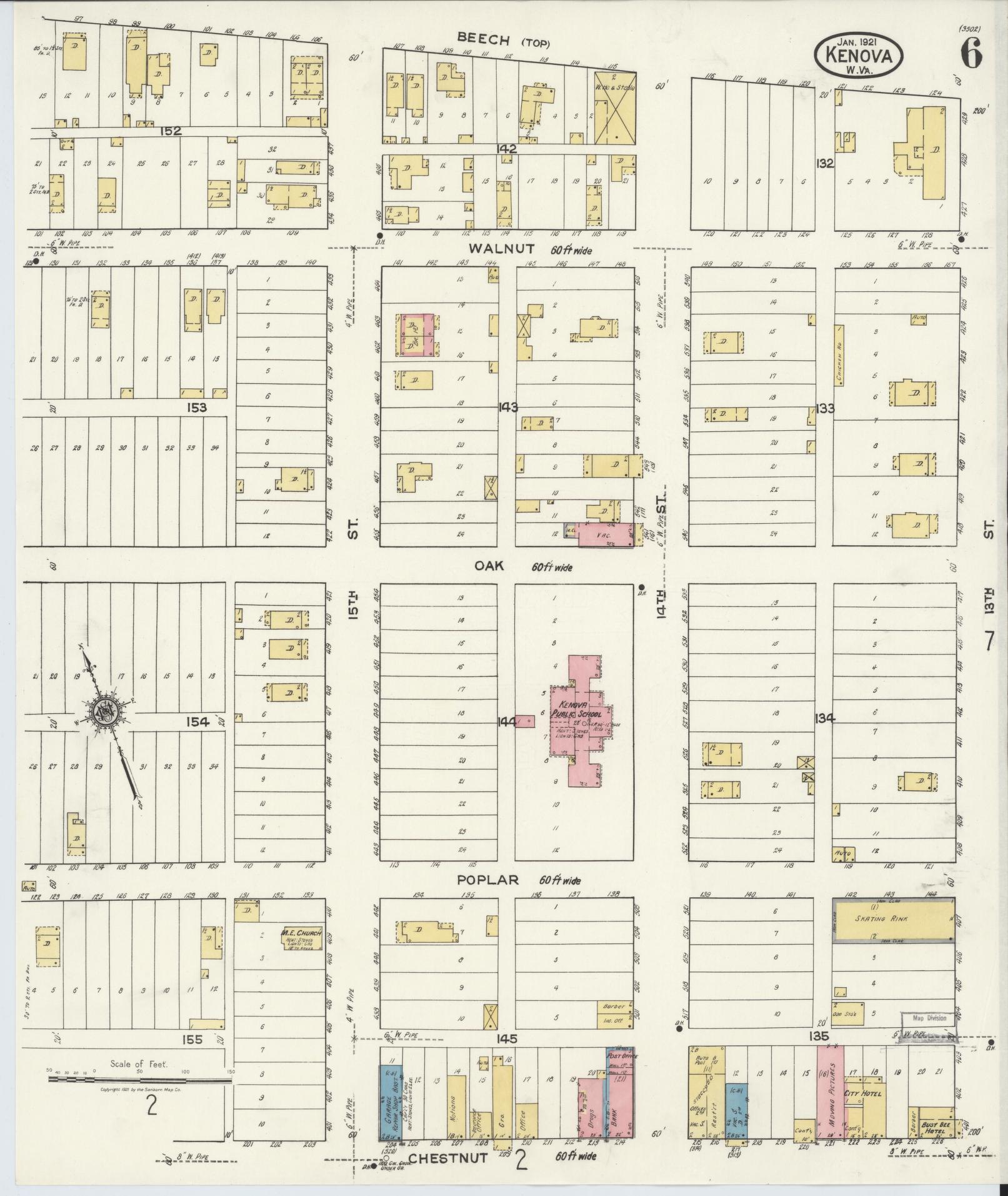 Sanborn Fire Insurance Map from Kenova, Wayne County, West Virginia (1921), Sheet #0006 - Complete Map Set gallery image, historic Sanborn map, vintage wall art, West Virginia West Virginia