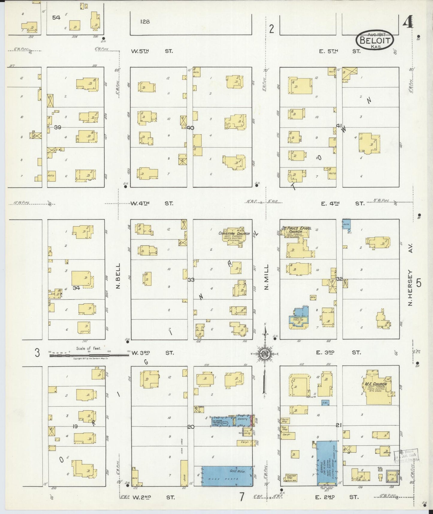 Sanborn Fire Insurance Map from Beloit, Mitchell County, Kansas (1917), Sheet #0004 - Complete Map Set gallery image, historic Sanborn map, vintage wall art, Kansas Kansas