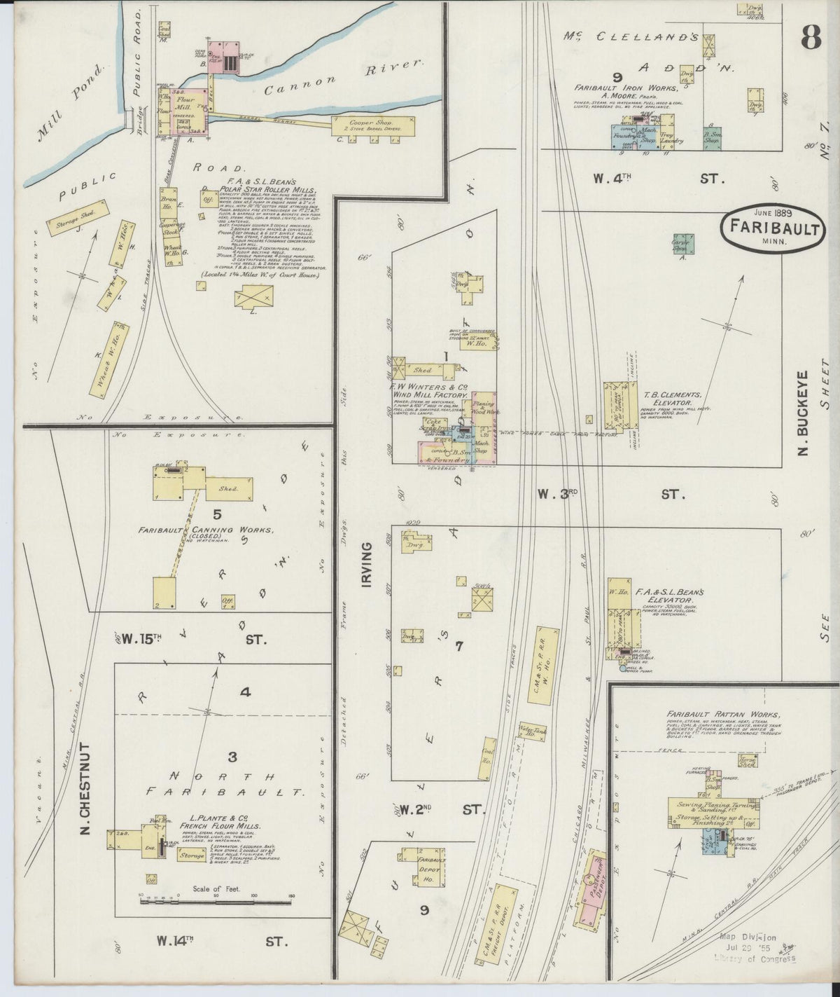 Sanborn Fire Insurance Map from Faribault, Rice County, Minnesota (1889), Sheet #0008 - Historic Sanborn Fire Insurance Map Print, vintage old map wall art, antique decor, genealogy gift, Minnesota Minnesota map