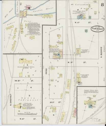 Sanborn Fire Insurance Map from Faribault, Rice County, Minnesota (1889), Sheet #0008 - Historic Sanborn Fire Insurance Map Print, vintage old map wall art, antique decor, genealogy gift, Minnesota Minnesota map